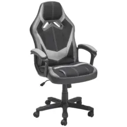 Gamingstuhl in Lederlook, Mikrofaser Grau, Schwarz