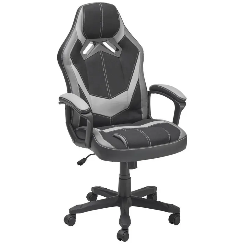 Gamingstuhl in Lederlook, Mikrofaser Grau, Schwarz
