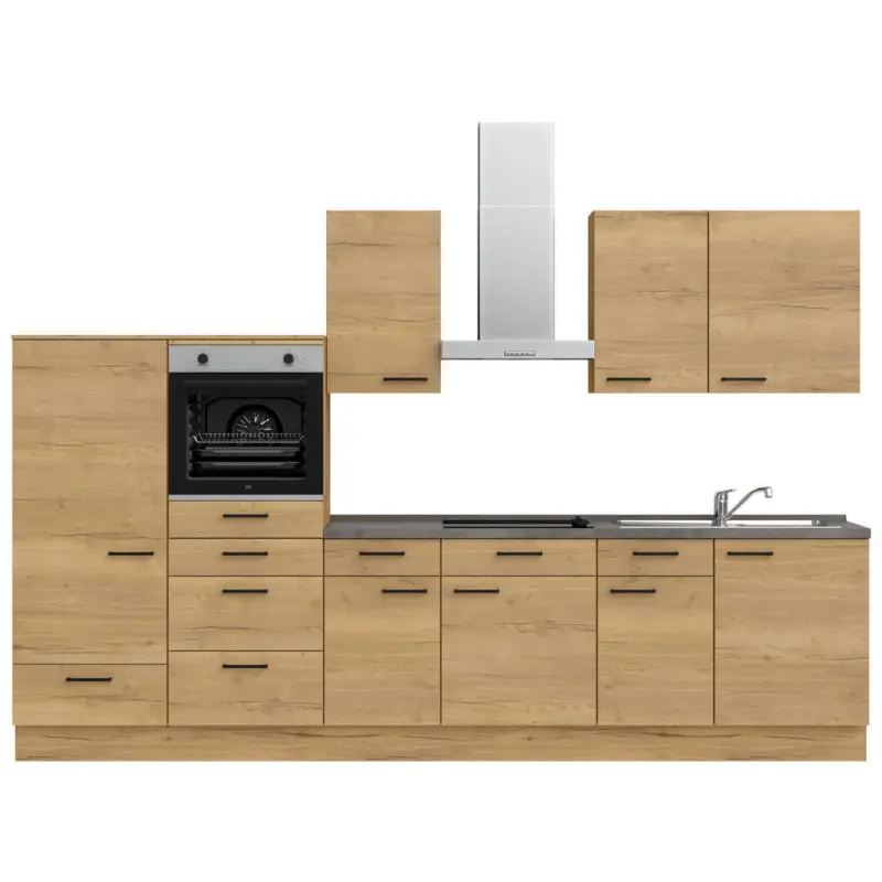K&uuml;chenleerblock 330 cm in Eichefarben, Schieferfarben