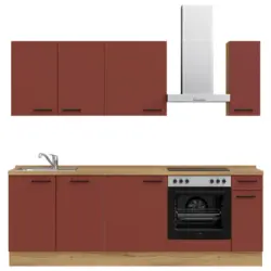 K&uuml;chenleerblock 240 cm in Rot, Eichefarben