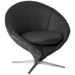 Sessel in Jacquard Kombination Echtleder/Stoff Schwarzbraun