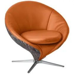 Sessel in Jacquard Kombination Echtleder/Stoff Cognac