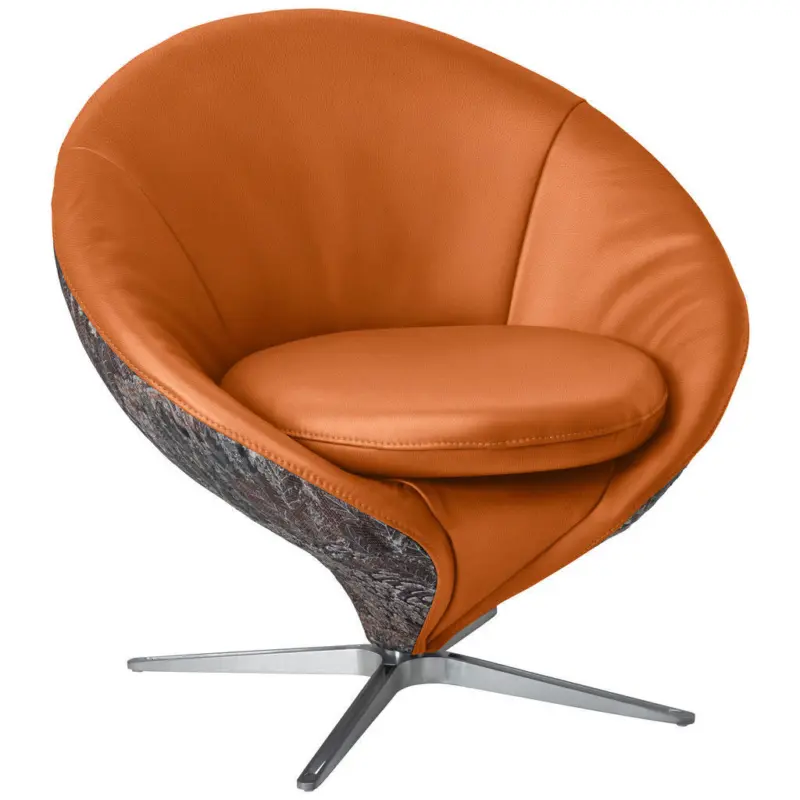 Sessel in Jacquard Kombination Echtleder/Stoff Cognac