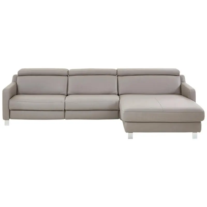Ecksofa in Echtleder Grau 291/176 cm