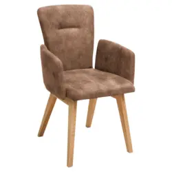 Armlehnstuhl in Holz, Textil Cognac