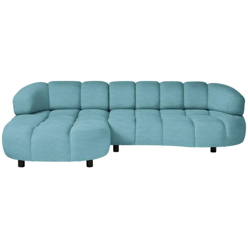Ecksofa in Cord, Velours Hellblau 183/284 cm