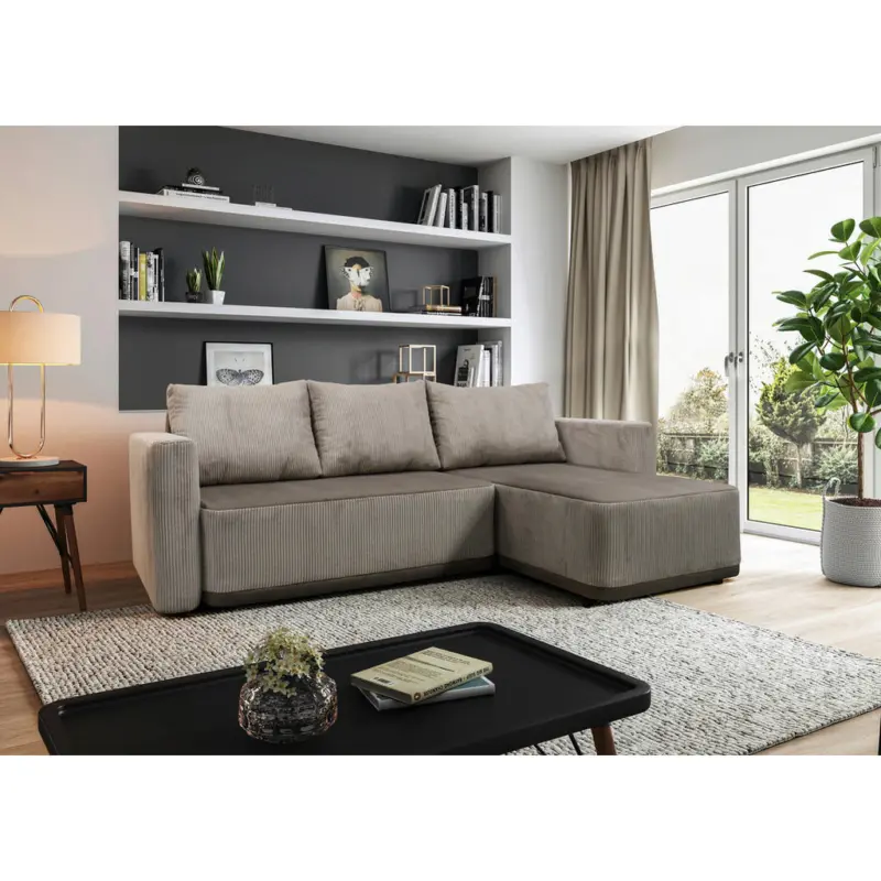 Ecksofa Stella in Pl&uuml;sch Taupe 234/166 cm