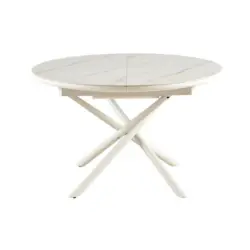 Esstisch 120-160/120/76 cm Nachbildung Keramik, Holzwerkstoff ausziehbar rund Wei&szlig;