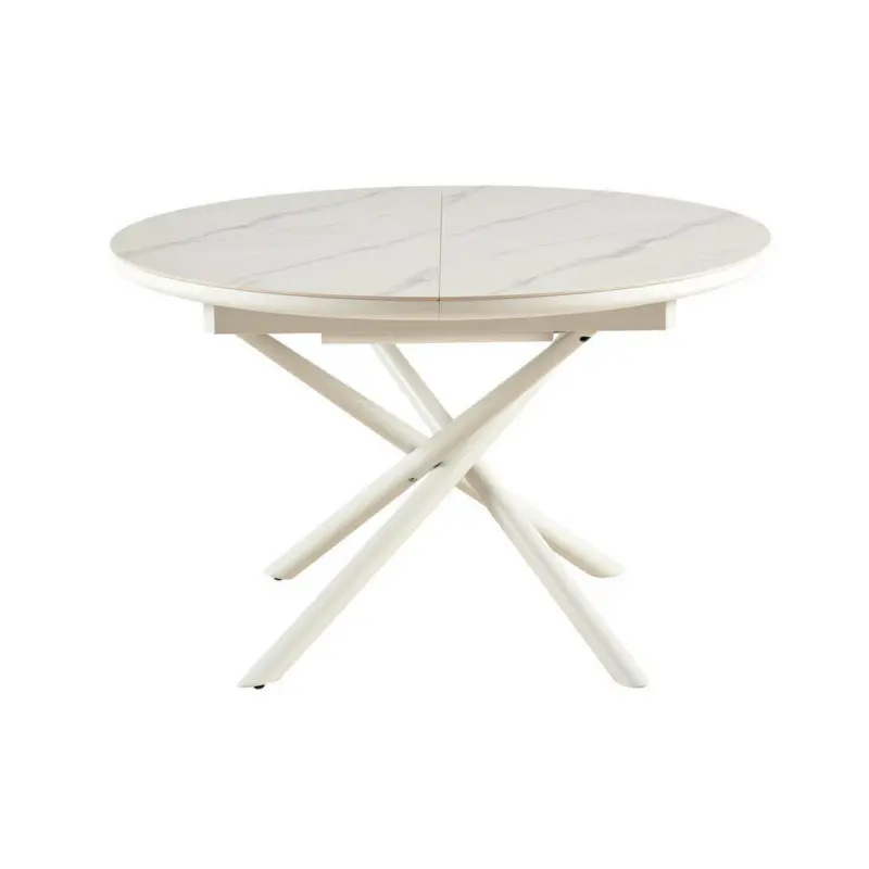 Esstisch 120-160/120/76 cm Nachbildung Keramik, Holzwerkstoff ausziehbar rund Wei&szlig;
