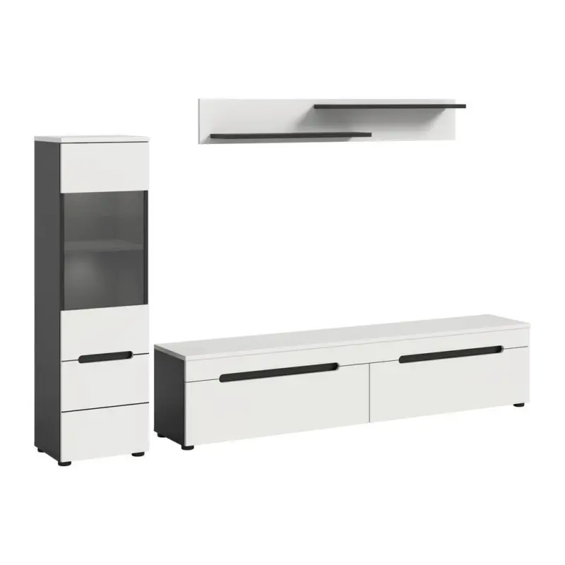 Wohnwand 3-teilig in Wei&szlig; 221/141/33 cm