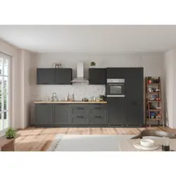 K&uuml;chenblock 360 cm in Grau, Eiche Wotan