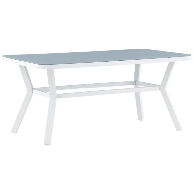 Gartentisch Metall, Glas Grau, Wei&szlig; rechteckig