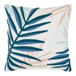 Zierkissen Bl&auml;tter Blau/Beige ca. 45x45cm