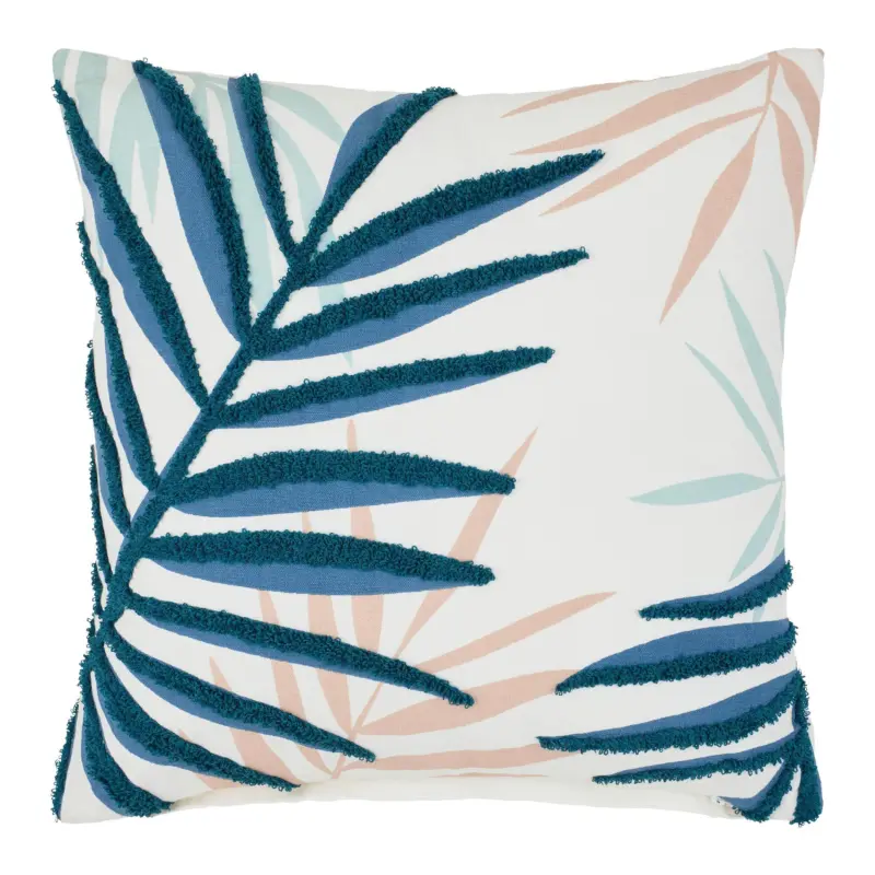 Zierkissen Bl&auml;tter Blau/Beige ca. 45x45cm