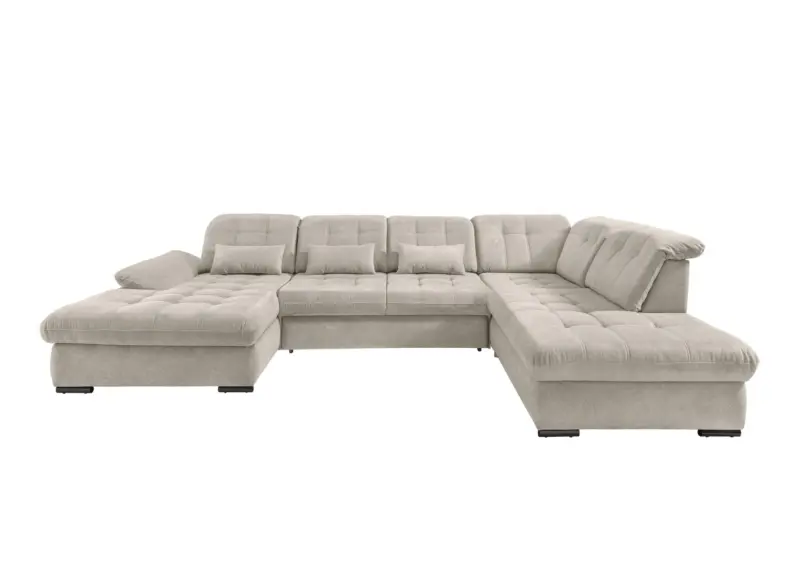 Wohnlandschaft Rigatti Beige Chenille mit Bettkasten