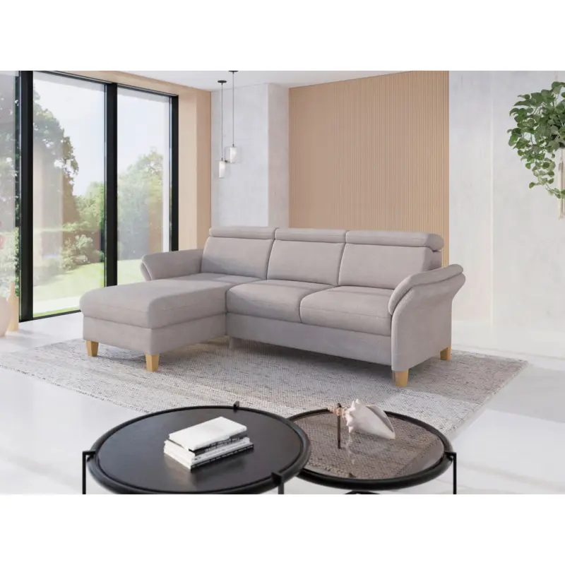 Ecksofa Glendale E in Chenille Silberfarben 166/253 cm