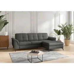 Ecksofa Zora E in Echtleder Anthrazit 262/164 cm
