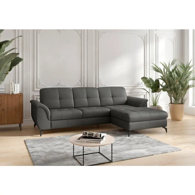 Ecksofa Zora E in Echtleder Anthrazit 262/164 cm
