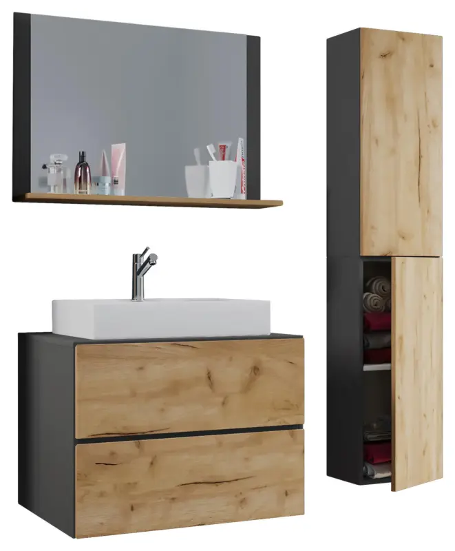 Badezimmer Lendas 4-tlg. ca. 114 cm Honigeiche/Anthr.