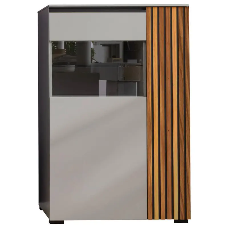 Highboard Schwarz, Nussbaumfarben, Greige 87/136/45 cm