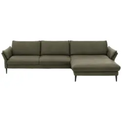 Ecksofa in Echtleder Grau, Gr&uuml;n 334/172 cm