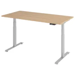 Schreibtisch 160/80/64,5-129,5 cm Silberfarben, Eichefarben elektrisch h&ouml;henverstellbar