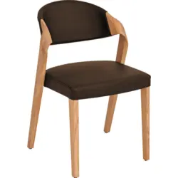 Stuhl in Holz, Leder Braun, Eichefarben