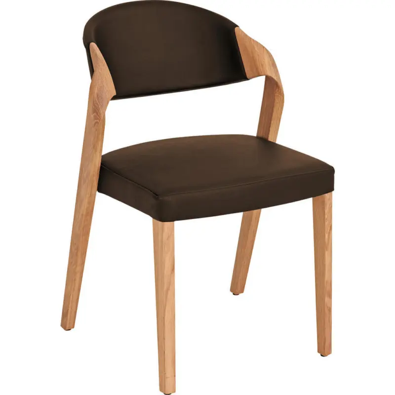 Stuhl in Holz, Leder Braun, Eichefarben