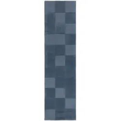 Handwebteppich 60/230 cm Checkerboard Blau