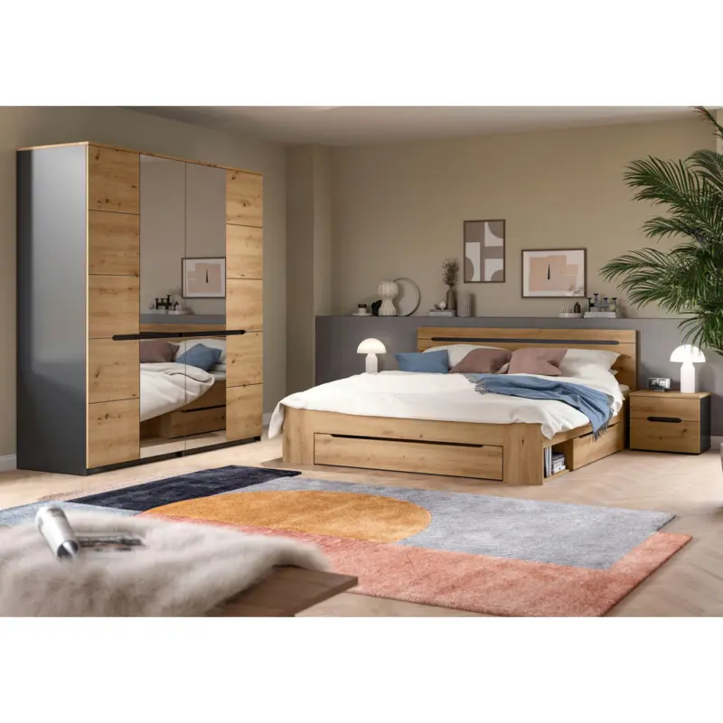 Schlafzimmer in Grau, Eiche Artisan