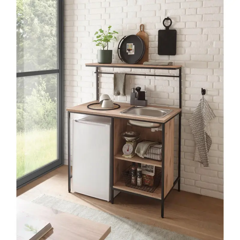Sp&uuml;lenunterschrank 110/140/62 cm in Schwarz, Eichefarben