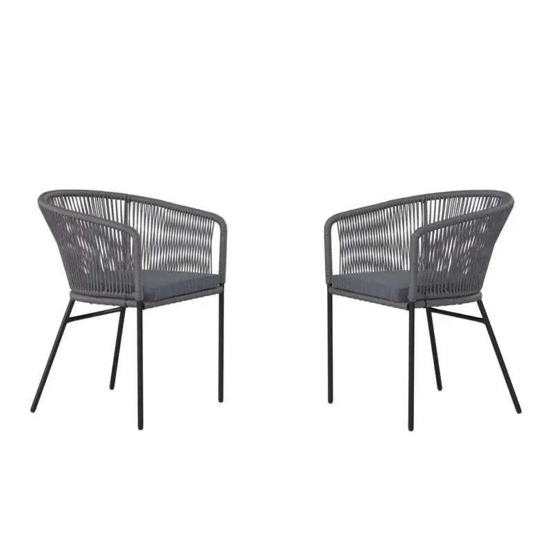 Gartensessel-Set Metall, Textil Grau, Schwarz