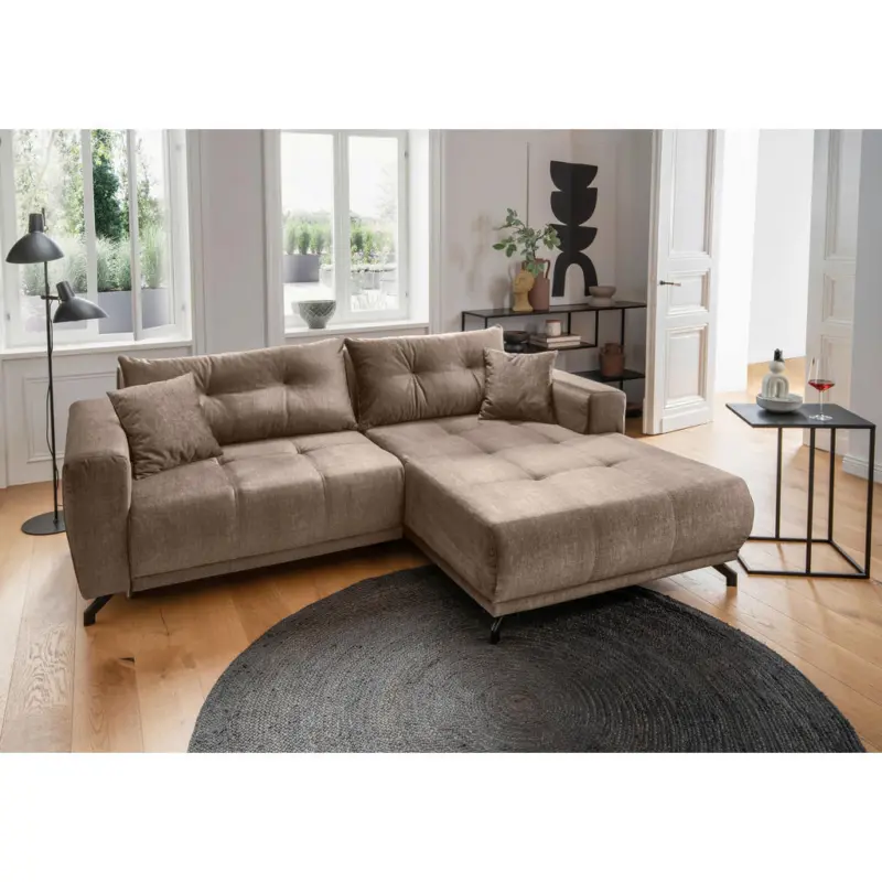 Ecksofa Restato in Velours Hellbraun 246/177 cm