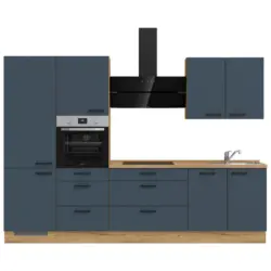 K&uuml;chenleerblock 300 cm in Blau, Eichefarben