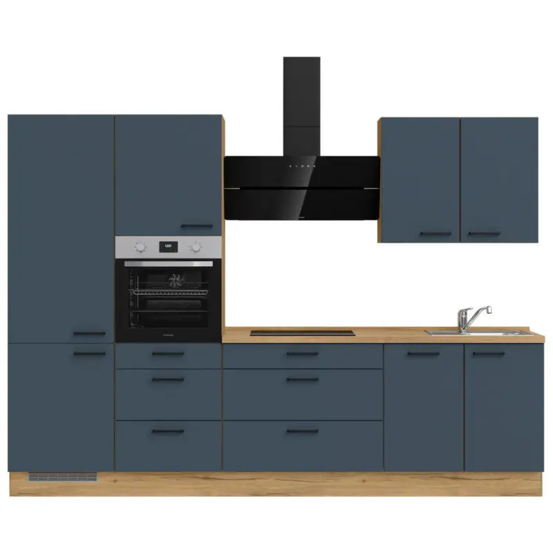 K&uuml;chenleerblock 300 cm in Blau, Eichefarben