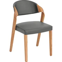 Stuhl in Holz, Leder Grau, Eichefarben