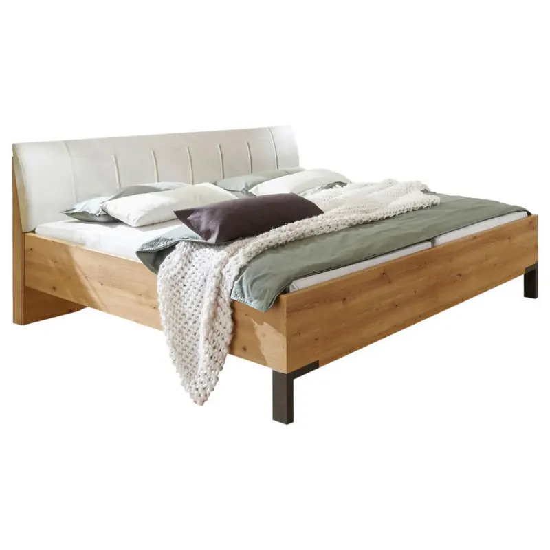 Bett 200/200 cm in Champagner, Eiche Bianco