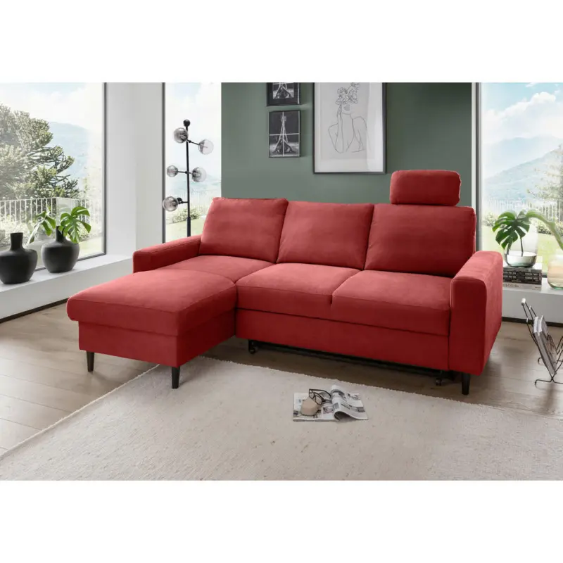 Eckschlafsofa Passione in Chenille Rot