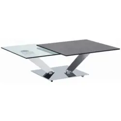 Couchtisch in Metall, Glas, Keramik 84-129/84-106/40 cm