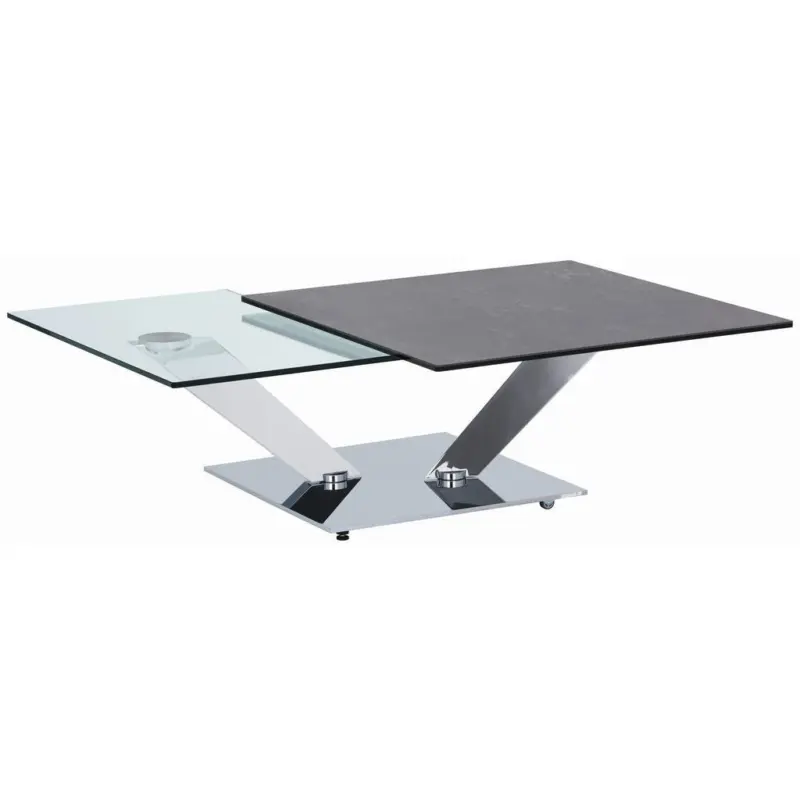 Couchtisch in Metall, Glas, Keramik 84-129/84-106/40 cm