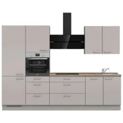 K&uuml;chenleerblock 300 cm in Grau, Eiche dunkel