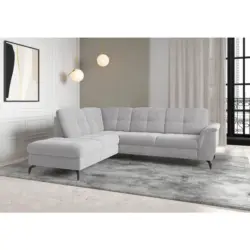 Ecksofa Zora E in Flachgewebe Silberfarben 212/244 cm
