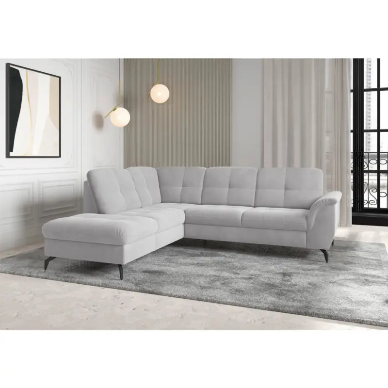 Ecksofa Zora E in Flachgewebe Silberfarben 212/244 cm