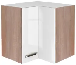 Eckoberschrank Wei&szlig; Hochglanz/Eiche
