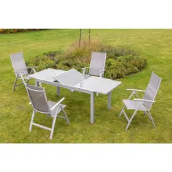 Gartentisch Metall, Glas Silberfarben rechteckig