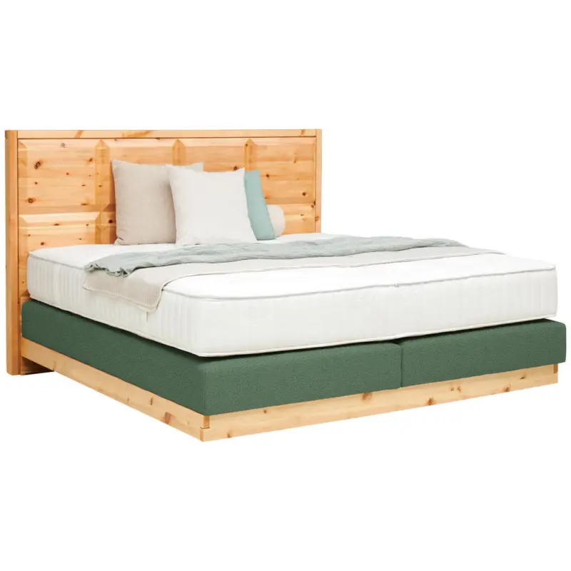 Boxspringbett 180/200 cm in Gr&uuml;n, Zirbelkieferfarben