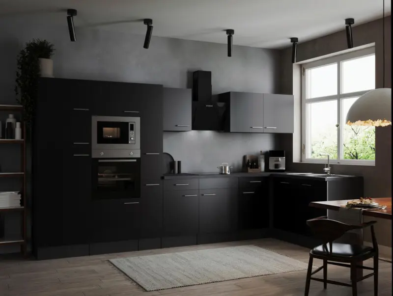 Eckk&uuml;che Oliver m. Ger&auml;ten ca. 370x172cm Grau/Schwarz
