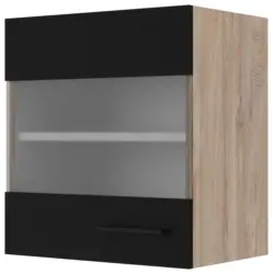 K&uuml;chenoberschrank Capri Schwarz/Eichefarben/Klar