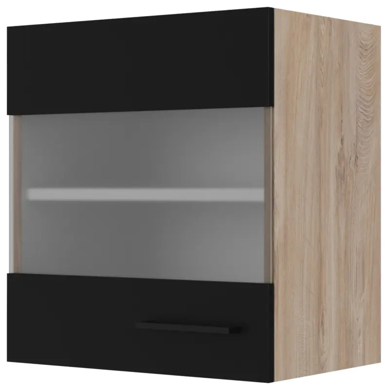 K&uuml;chenoberschrank Capri Schwarz/Eichefarben/Klar