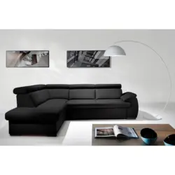 Ecksofa in Echtleder Schwarz